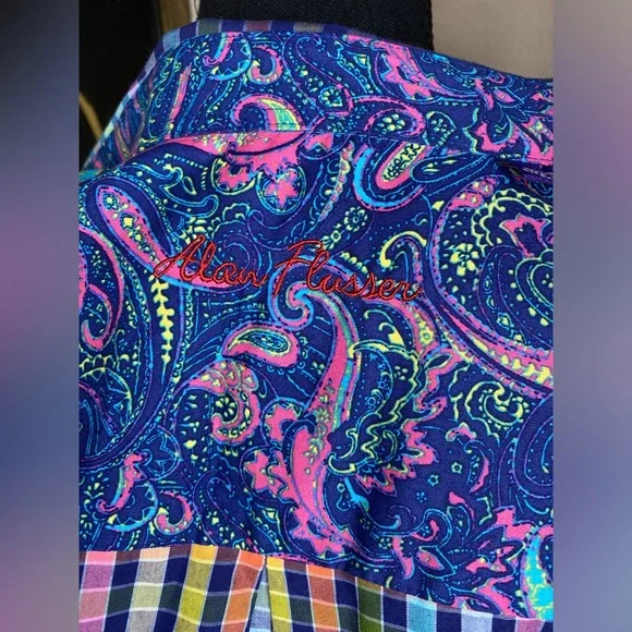 Alan Flusser Pastel Plaid Mens Button Down Shirt Size XL - Picture 6 of 6